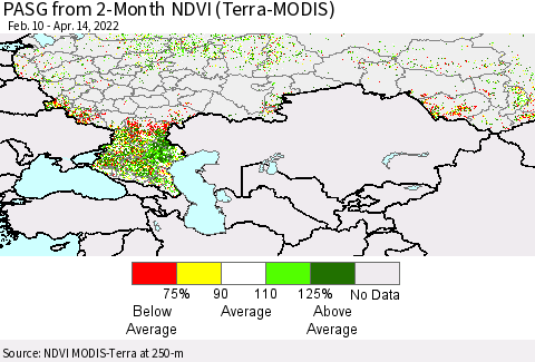 Russian Federation PASG from 2-Month NDVI (Terra-MODIS) Thematic Map For 4/7/2022 - 4/14/2022