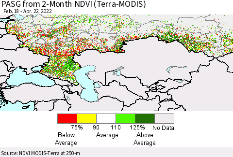 Russian Federation PASG from 2-Month NDVI (Terra-MODIS) Thematic Map For 4/15/2022 - 4/22/2022