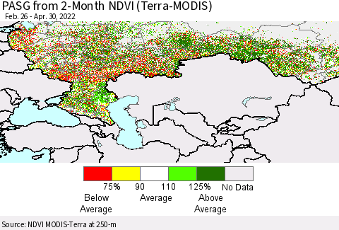 Russian Federation PASG from 2-Month NDVI (Terra-MODIS) Thematic Map For 4/23/2022 - 4/30/2022