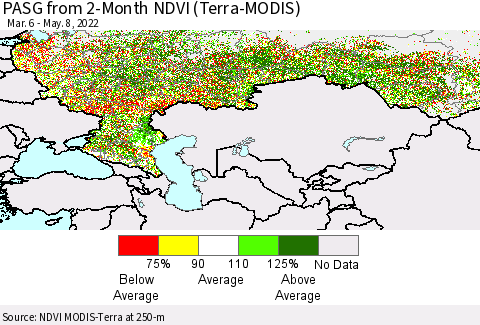 Russian Federation PASG from 2-Month NDVI (Terra-MODIS) Thematic Map For 5/1/2022 - 5/8/2022