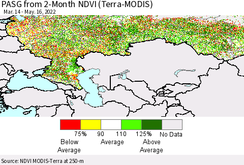 Russian Federation PASG from 2-Month NDVI (Terra-MODIS) Thematic Map For 5/9/2022 - 5/16/2022