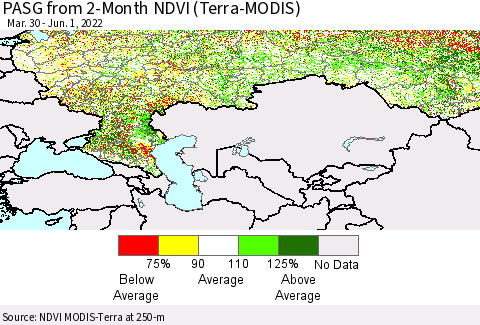Russian Federation PASG from 2-Month NDVI (Terra-MODIS) Thematic Map For 5/25/2022 - 6/1/2022
