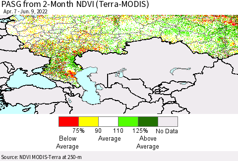 Russian Federation PASG from 2-Month NDVI (Terra-MODIS) Thematic Map For 6/2/2022 - 6/9/2022