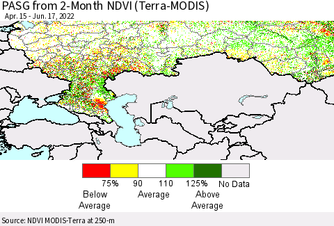 Russian Federation PASG from 2-Month NDVI (Terra-MODIS) Thematic Map For 6/10/2022 - 6/17/2022