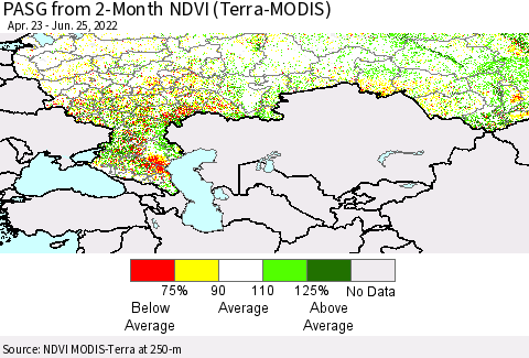 Russian Federation PASG from 2-Month NDVI (Terra-MODIS) Thematic Map For 6/18/2022 - 6/25/2022