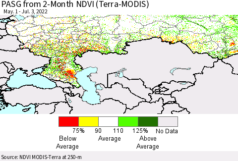 Russian Federation PASG from 2-Month NDVI (Terra-MODIS) Thematic Map For 6/26/2022 - 7/3/2022