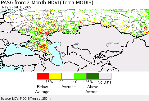 Russian Federation PASG from 2-Month NDVI (Terra-MODIS) Thematic Map For 7/4/2022 - 7/11/2022
