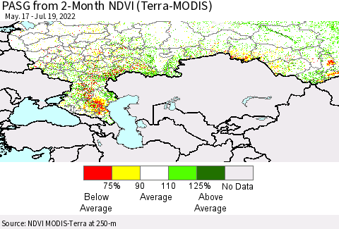 Russian Federation PASG from 2-Month NDVI (Terra-MODIS) Thematic Map For 7/12/2022 - 7/19/2022