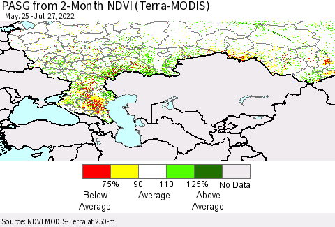 Russian Federation PASG from 2-Month NDVI (Terra-MODIS) Thematic Map For 7/20/2022 - 7/27/2022