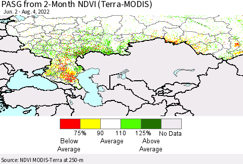 Russian Federation PASG from 2-Month NDVI (Terra-MODIS) Thematic Map For 7/28/2022 - 8/4/2022
