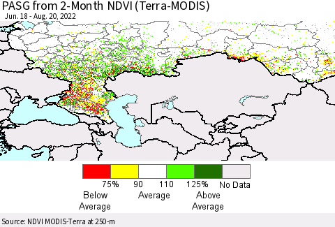Russian Federation PASG from 2-Month NDVI (Terra-MODIS) Thematic Map For 8/13/2022 - 8/20/2022