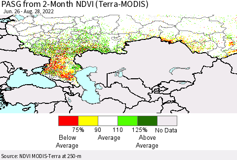 Russian Federation PASG from 2-Month NDVI (Terra-MODIS) Thematic Map For 8/21/2022 - 8/28/2022