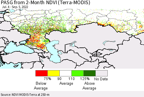 Russian Federation PASG from 2-Month NDVI (Terra-MODIS) Thematic Map For 8/29/2022 - 9/5/2022