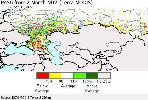 Russian Federation PASG from 2-Month NDVI (Terra-MODIS) Thematic Map For 9/6/2022 - 9/13/2022