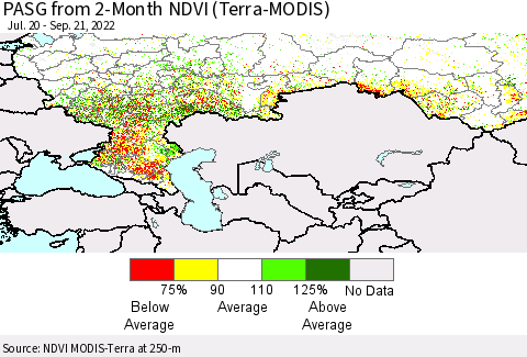 Russian Federation PASG from 2-Month NDVI (Terra-MODIS) Thematic Map For 9/14/2022 - 9/21/2022