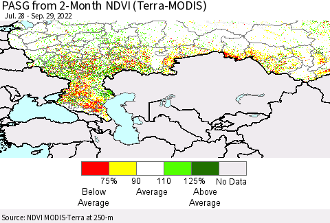 Russian Federation PASG from 2-Month NDVI (Terra-MODIS) Thematic Map For 9/22/2022 - 9/29/2022