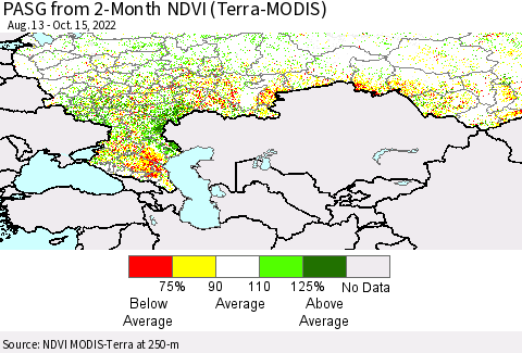 Russian Federation PASG from 2-Month NDVI (Terra-MODIS) Thematic Map For 10/8/2022 - 10/15/2022