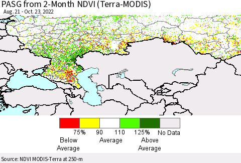 Russian Federation PASG from 2-Month NDVI (Terra-MODIS) Thematic Map For 10/16/2022 - 10/23/2022
