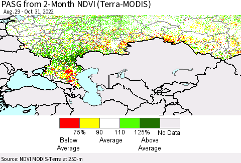 Russian Federation PASG from 2-Month NDVI (Terra-MODIS) Thematic Map For 10/24/2022 - 10/31/2022
