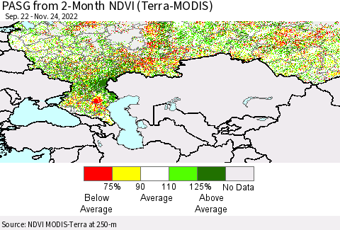 Russian Federation PASG from 2-Month NDVI (Terra-MODIS) Thematic Map For 11/17/2022 - 11/24/2022
