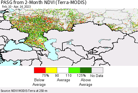 Russian Federation PASG from 2-Month NDVI (Terra-MODIS) Thematic Map For 4/7/2023 - 4/14/2023