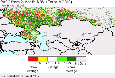 Russian Federation PASG from 2-Month NDVI (Terra-MODIS) Thematic Map For 4/15/2023 - 4/22/2023
