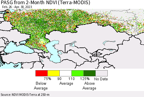 Russian Federation PASG from 2-Month NDVI (Terra-MODIS) Thematic Map For 4/23/2023 - 4/30/2023