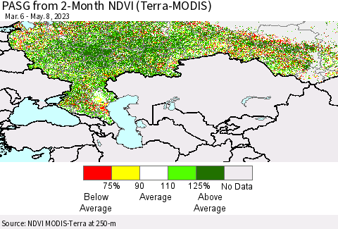 Russian Federation PASG from 2-Month NDVI (Terra-MODIS) Thematic Map For 5/1/2023 - 5/8/2023