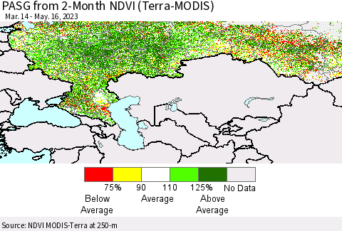 Russian Federation PASG from 2-Month NDVI (Terra-MODIS) Thematic Map For 5/9/2023 - 5/16/2023