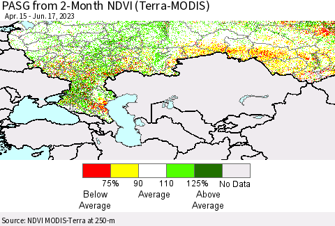 Russian Federation PASG from 2-Month NDVI (Terra-MODIS) Thematic Map For 6/10/2023 - 6/17/2023