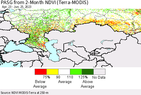 Russian Federation PASG from 2-Month NDVI (Terra-MODIS) Thematic Map For 6/18/2023 - 6/25/2023