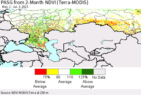 Russian Federation PASG from 2-Month NDVI (Terra-MODIS) Thematic Map For 6/26/2023 - 7/3/2023