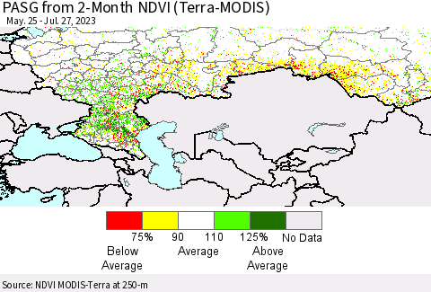 Russian Federation PASG from 2-Month NDVI (Terra-MODIS) Thematic Map For 7/20/2023 - 7/27/2023