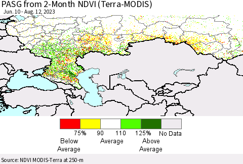 Russian Federation PASG from 2-Month NDVI (Terra-MODIS) Thematic Map For 8/5/2023 - 8/12/2023