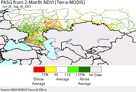 Russian Federation PASG from 2-Month NDVI (Terra-MODIS) Thematic Map For 8/21/2023 - 8/28/2023