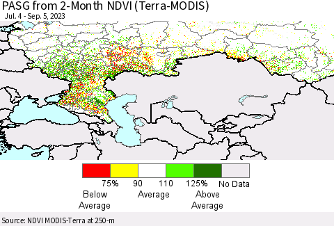 Russian Federation PASG from 2-Month NDVI (Terra-MODIS) Thematic Map For 8/29/2023 - 9/5/2023