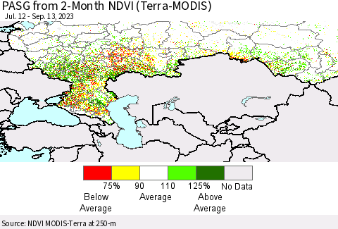 Russian Federation PASG from 2-Month NDVI (Terra-MODIS) Thematic Map For 9/6/2023 - 9/13/2023