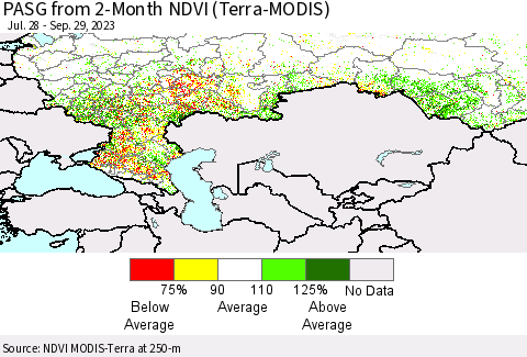 Russian Federation PASG from 2-Month NDVI (Terra-MODIS) Thematic Map For 9/22/2023 - 9/29/2023