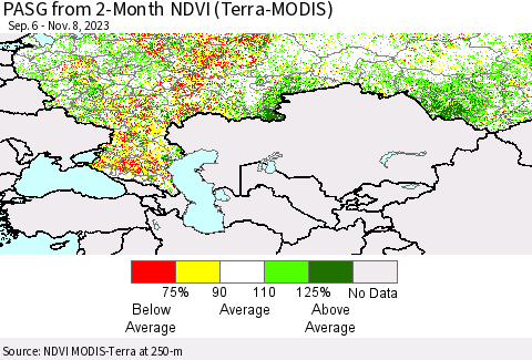 Russian Federation PASG from 2-Month NDVI (Terra-MODIS) Thematic Map For 11/1/2023 - 11/8/2023