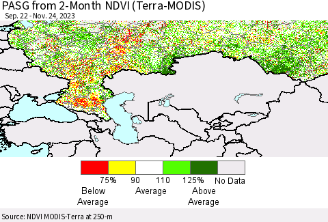 Russian Federation PASG from 2-Month NDVI (Terra-MODIS) Thematic Map For 11/17/2023 - 11/24/2023