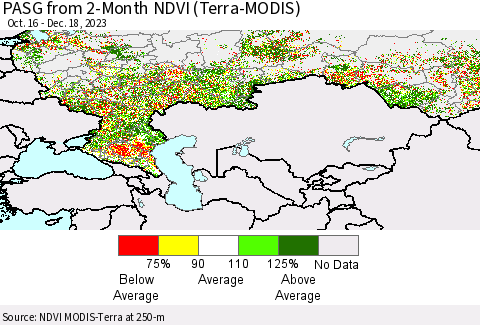 Russian Federation PASG from 2-Month NDVI (Terra-MODIS) Thematic Map For 12/11/2023 - 12/18/2023