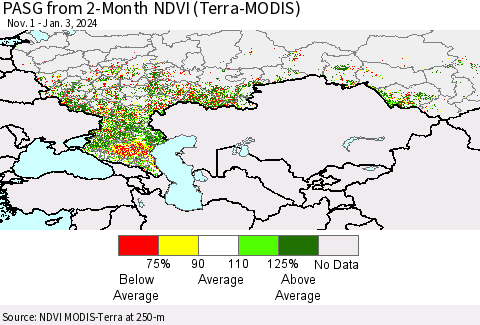 Russian Federation PASG from 2-Month NDVI (Terra-MODIS) Thematic Map For 12/27/2023 - 1/3/2024