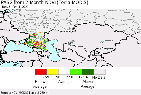 Russian Federation PASG from 2-Month NDVI (Terra-MODIS) Thematic Map For 1/25/2024 - 2/1/2024