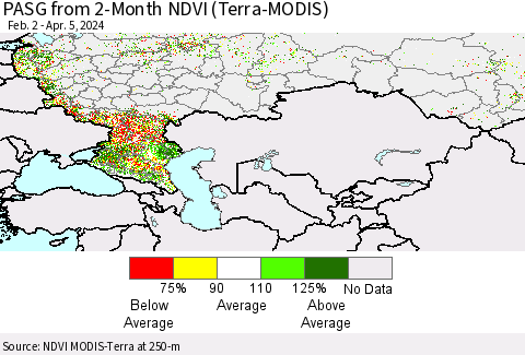 Russian Federation PASG from 2-Month NDVI (Terra-MODIS) Thematic Map For 3/29/2024 - 4/5/2024