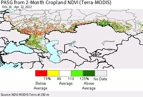 Russian Federation PASG from 2-Month Cropland NDVI (Terra-MODIS) Thematic Map For 4/15/2022 - 4/22/2022