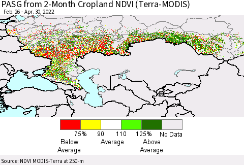 Russian Federation PASG from 2-Month Cropland NDVI (Terra-MODIS) Thematic Map For 4/23/2022 - 4/30/2022