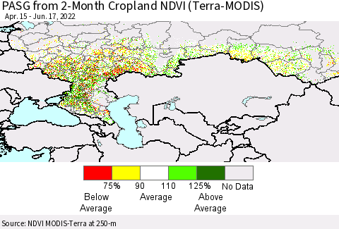 Russian Federation PASG from 2-Month Cropland NDVI (Terra-MODIS) Thematic Map For 6/10/2022 - 6/17/2022