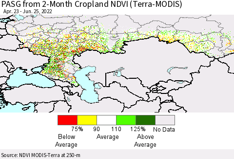 Russian Federation PASG from 2-Month Cropland NDVI (Terra-MODIS) Thematic Map For 6/18/2022 - 6/25/2022