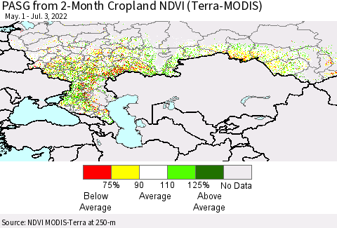 Russian Federation PASG from 2-Month Cropland NDVI (Terra-MODIS) Thematic Map For 6/26/2022 - 7/3/2022