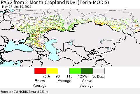 Russian Federation PASG from 2-Month Cropland NDVI (Terra-MODIS) Thematic Map For 7/12/2022 - 7/19/2022